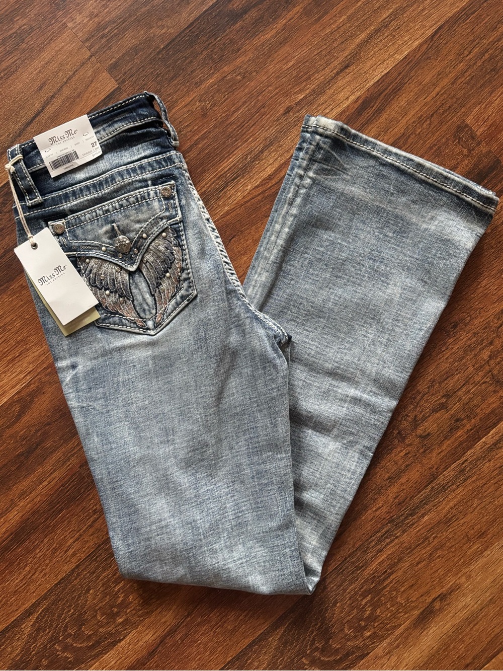 NWT Miss Me Light Blue Embellished Boot Cut Jeans 27x32